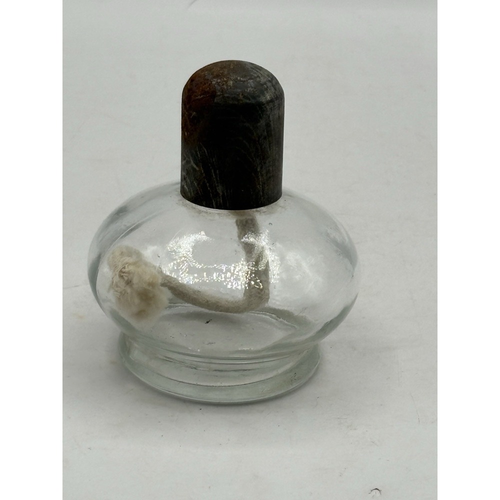 Vintage Round Alcohol Clear Glass Burner Wick with Cover USA Industrial Decor